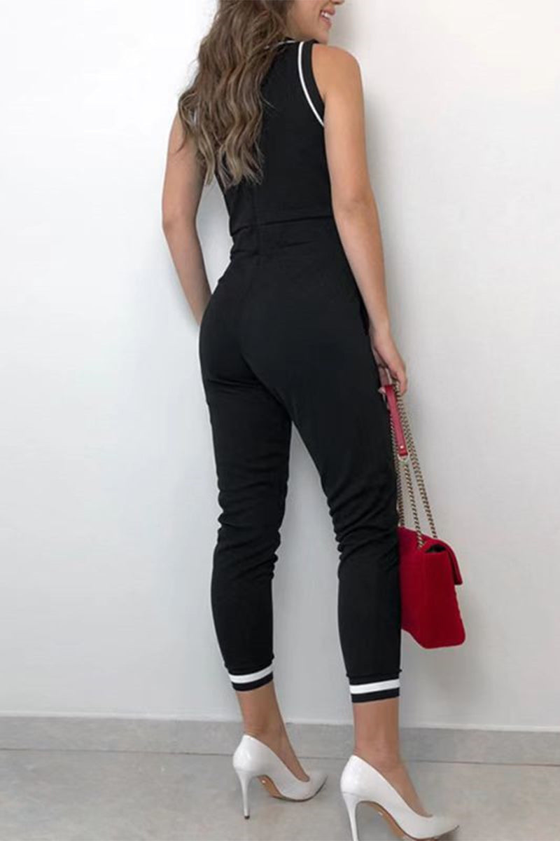 CM | Casual Striped Contrast O Neck Regular Jumpsuits