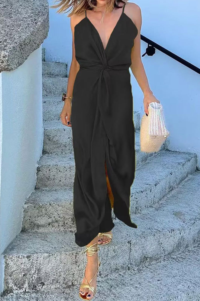 CM | Vestido largo de satén con lazo