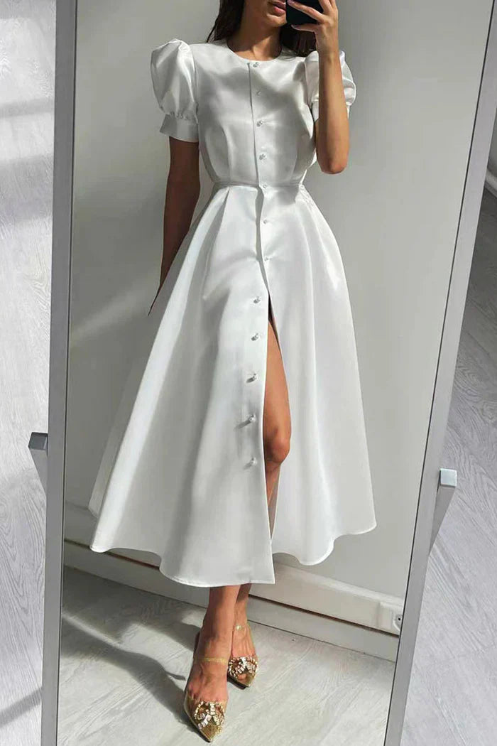 CM | Elegante vestido monocromo con mangas cortas y escote (5 colores)