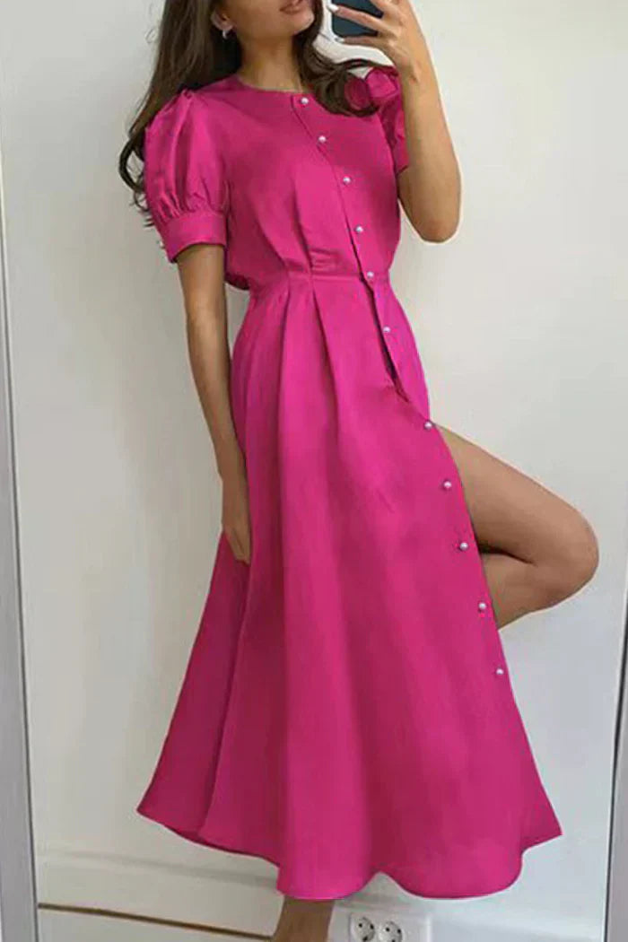 CM | Elegante vestido monocromo con mangas cortas y escote (5 colores)