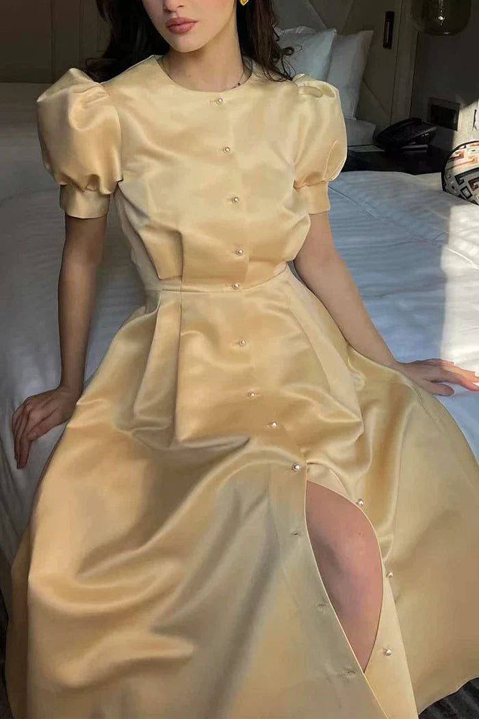 CM | Elegante vestido monocromo con mangas cortas y escote (5 colores)