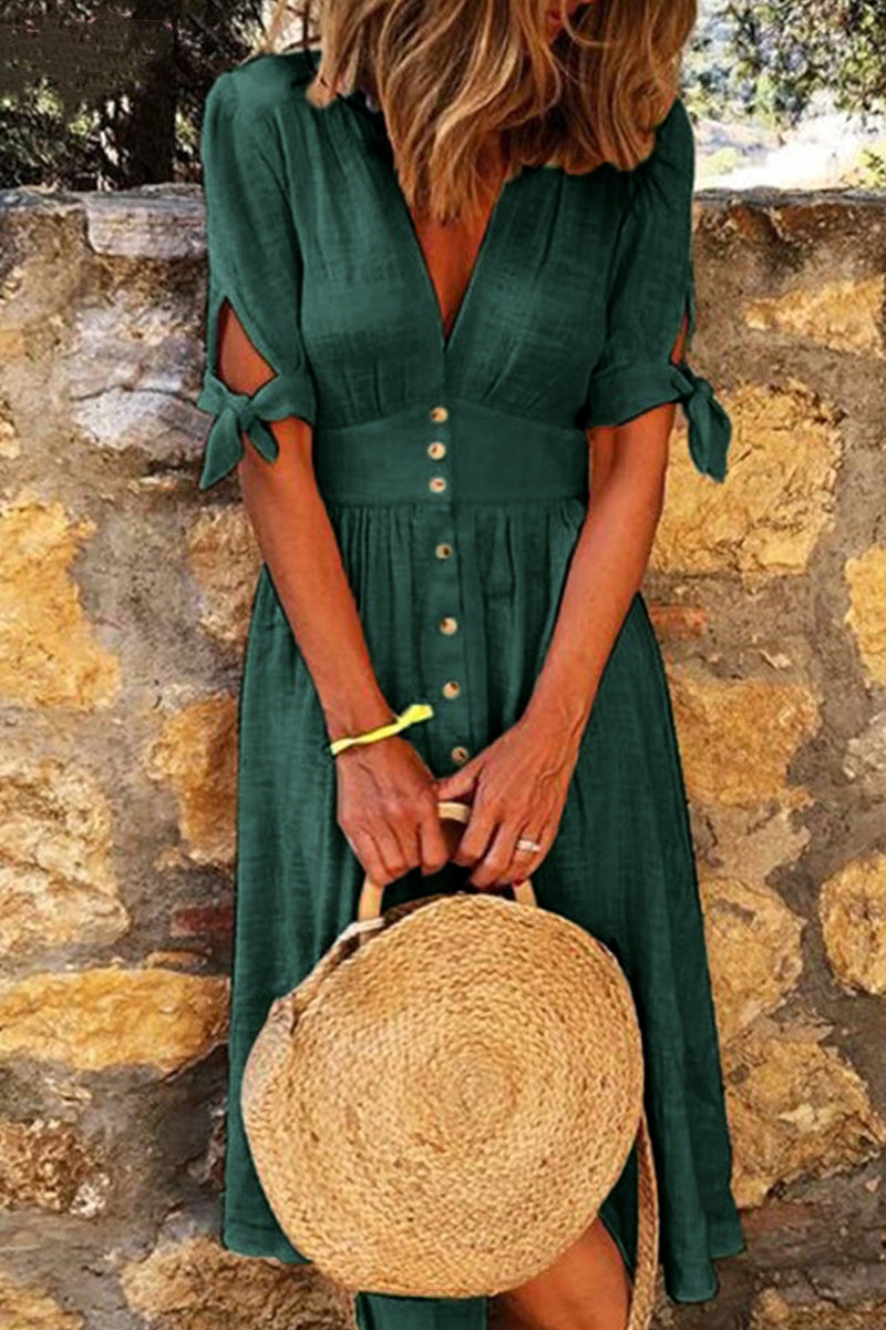 CM | Vestido midi con botones de algodón