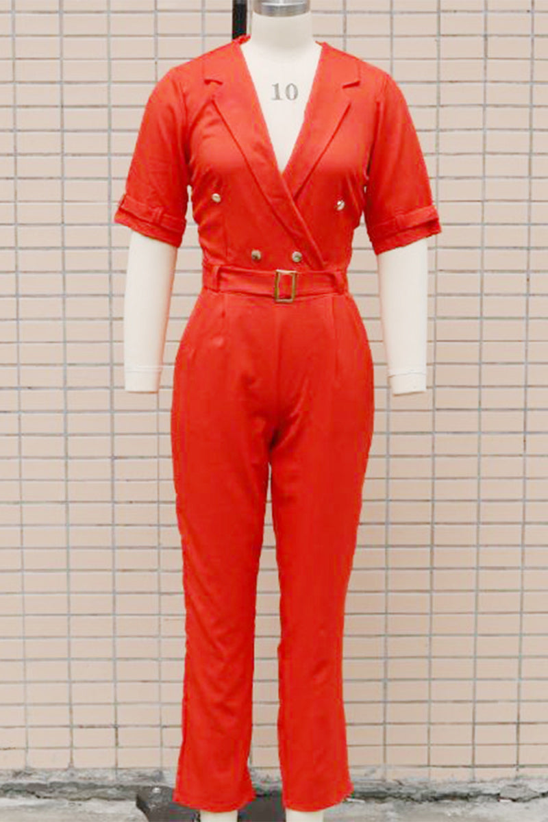 CM | Casual Street Solid Patchwork Buttons Turn-back Collar Regular Jumpsuits(5 Colours)