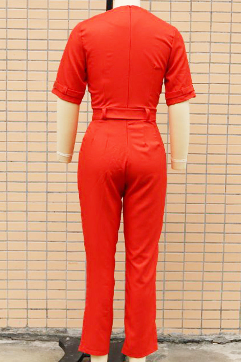 CM | Casual Street Solid Patchwork Buttons Turn-back Collar Regular Jumpsuits(5 Colours)