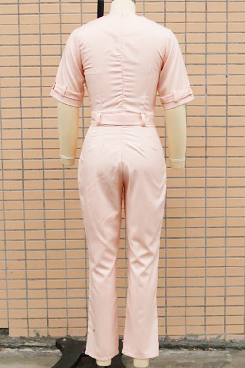 CM | Casual Street Solid Patchwork Buttons Turn-back Collar Regular Jumpsuits(5 Colours)
