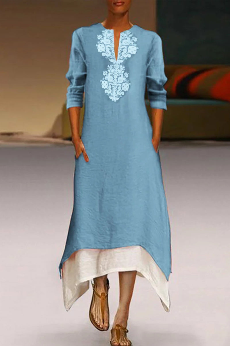 CM | Vestido largo de lino bordado