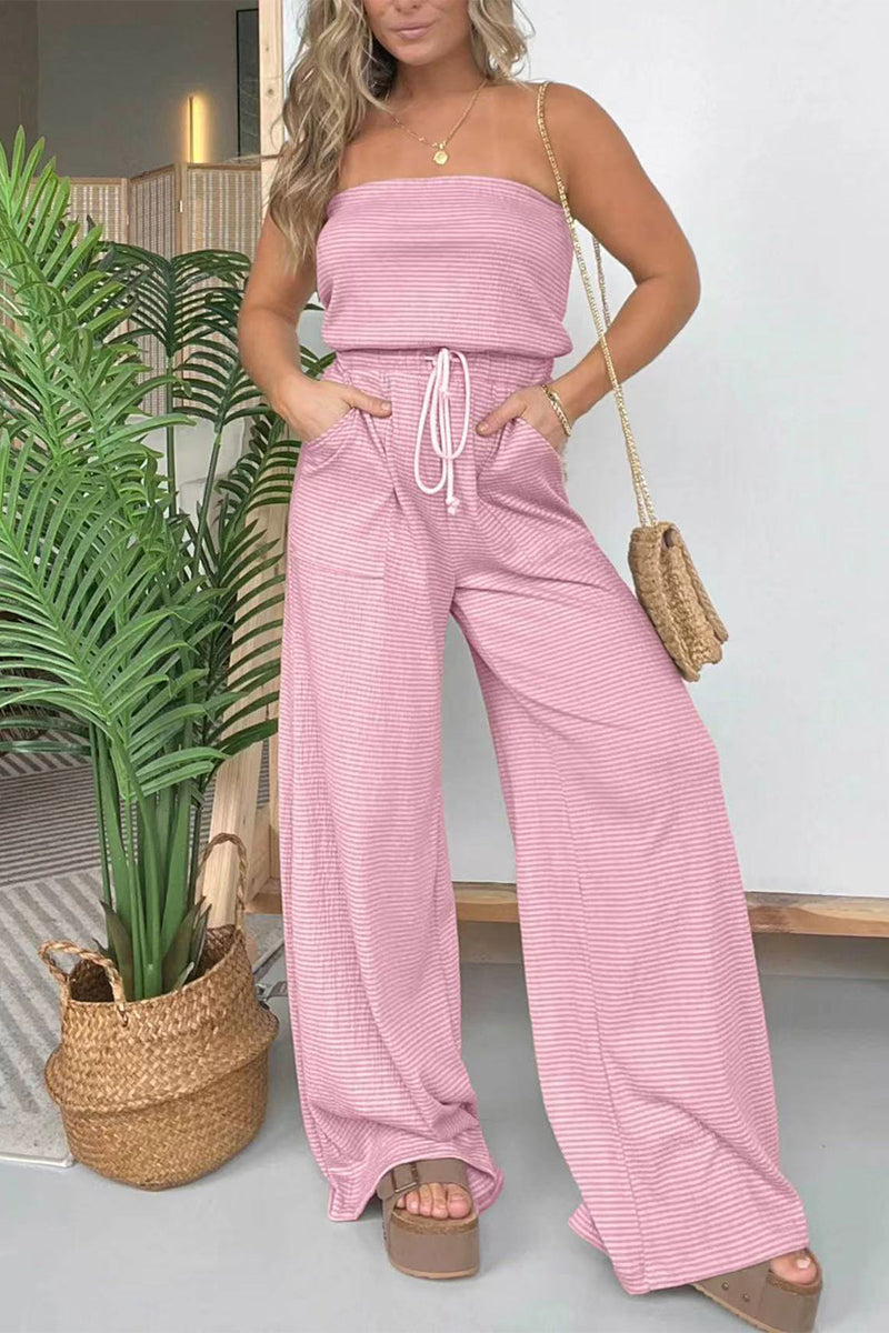 CM | Casual Striped Pull String Bag Strapless Regular Jumpsuits