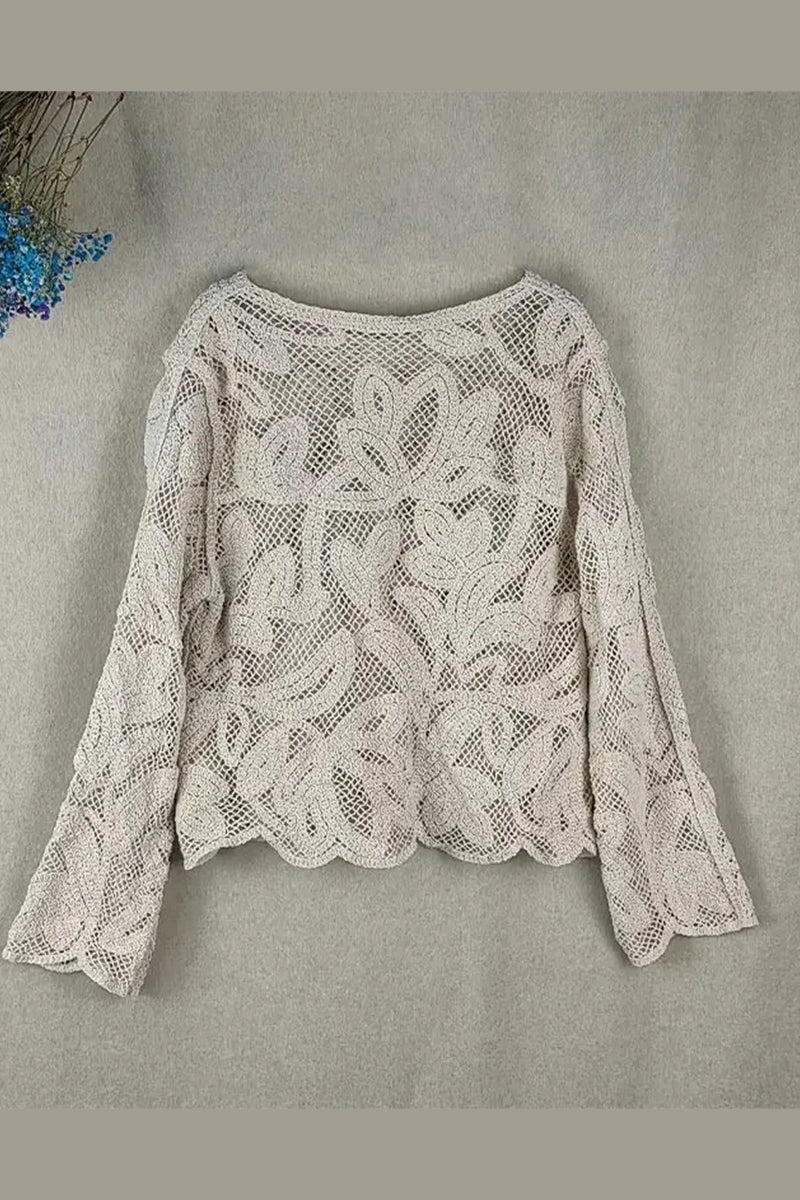 CM | Casual Calle Gancho Flor Color Sólido Hueco Cuello O Blusas