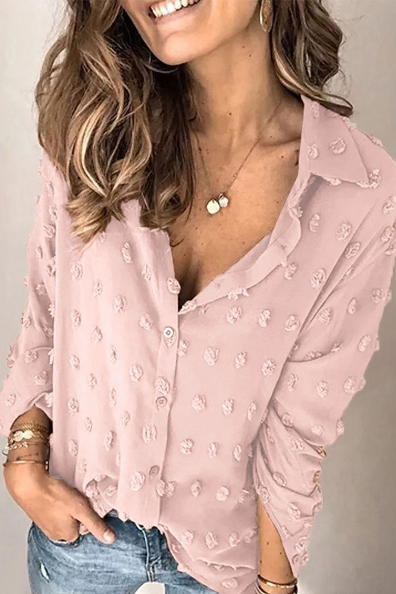 CM | Casual Diaria Botones Bola de Piel Vuelta Abajo Cuello Blusas (3 Colores)