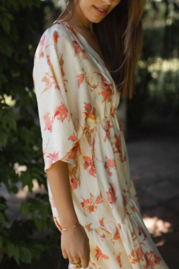 CM | Fashion Vestido largo estampado suelto con cuello en V