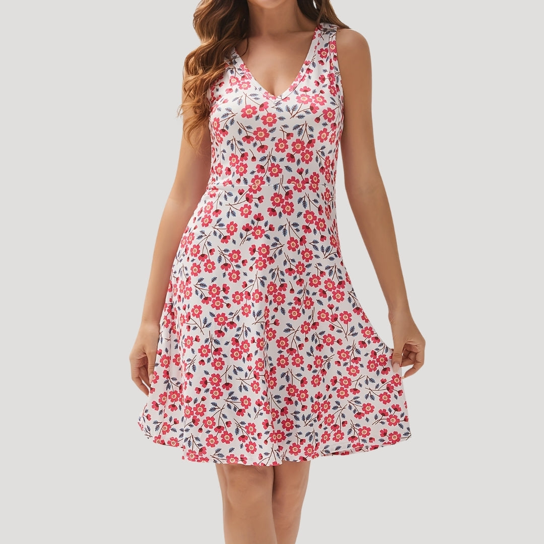 CM | Mini vestido de verano floral sin mangas para mujer