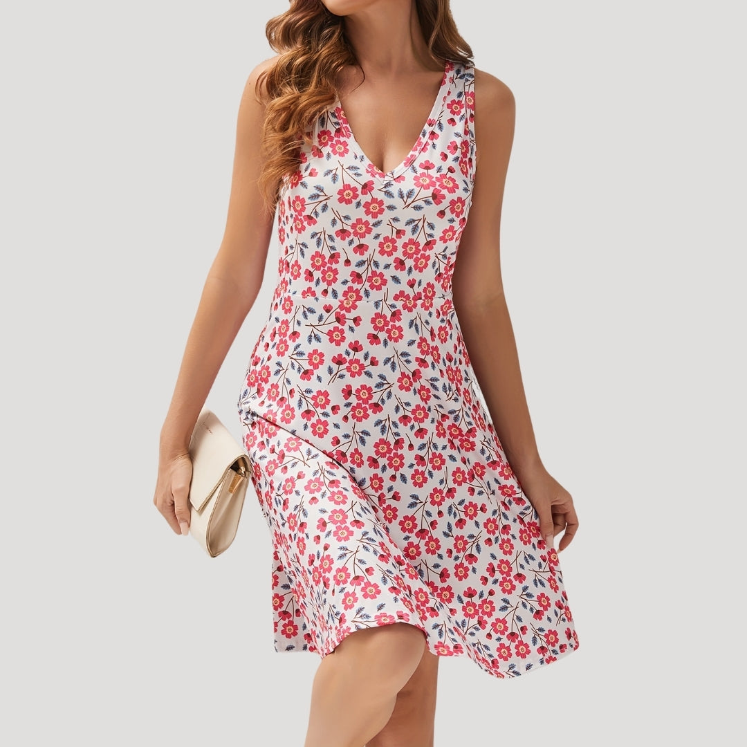 CM | Mini vestido de verano floral sin mangas para mujer