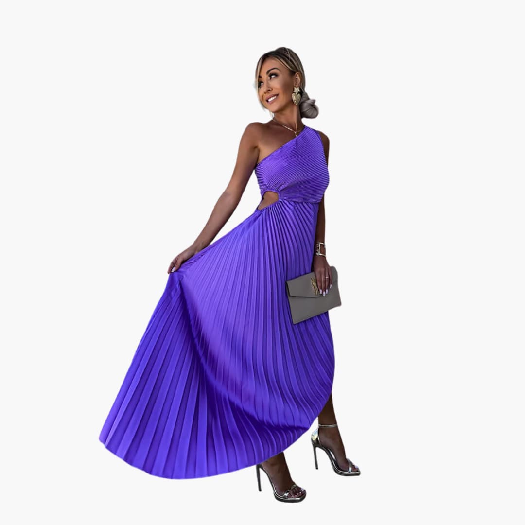 CM | Vestido midi de mujer con un hombro y dobladillo asimétrico