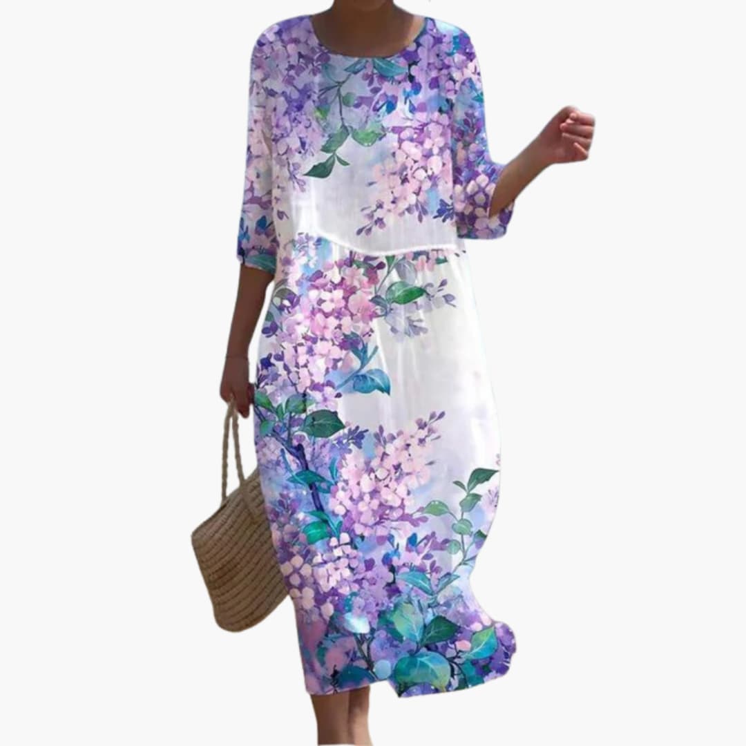 CM | Vestido midi floral de mujer con mangas 3/4 para el verano