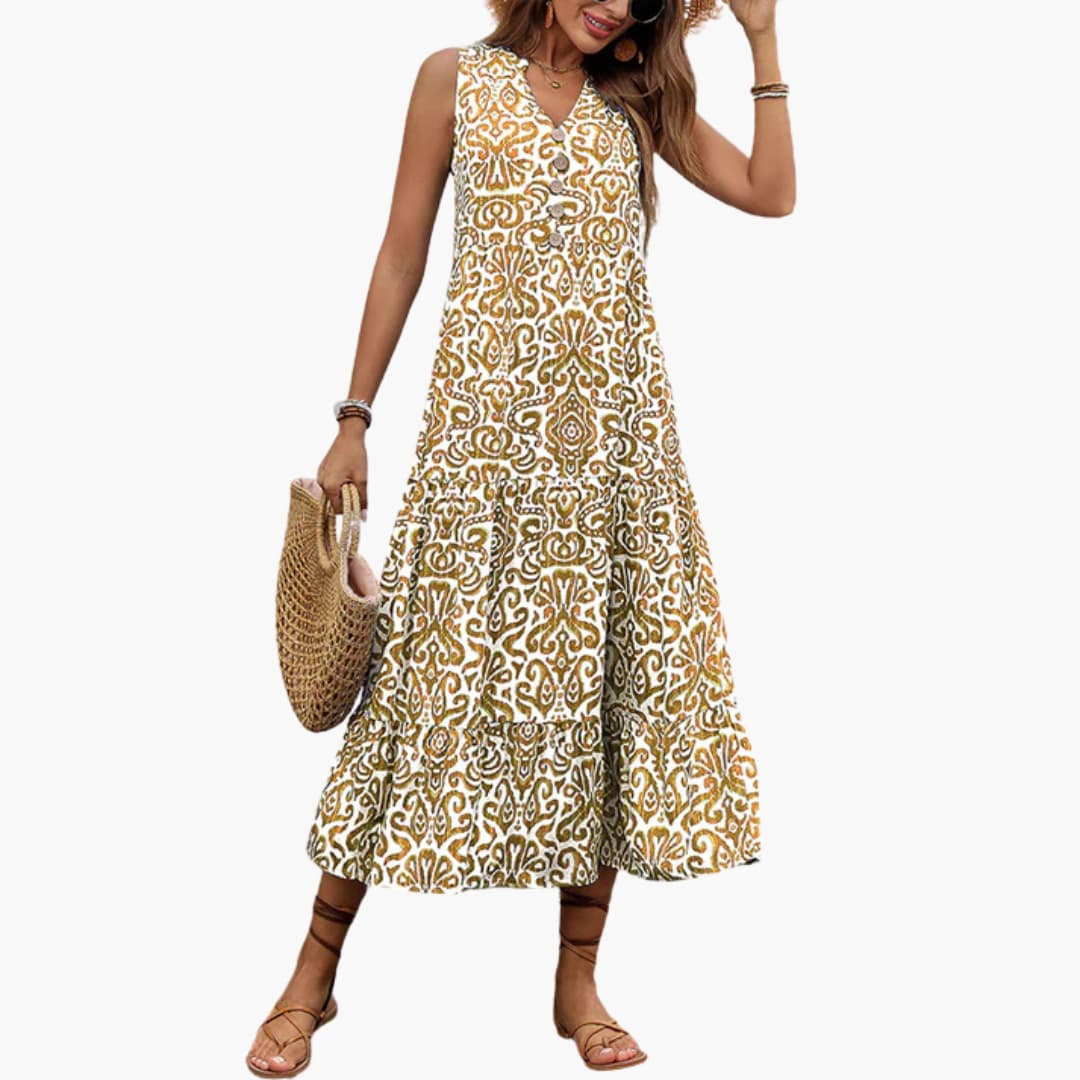 CM | Vestido midi de verano sin mangas para mujer con estampado floral