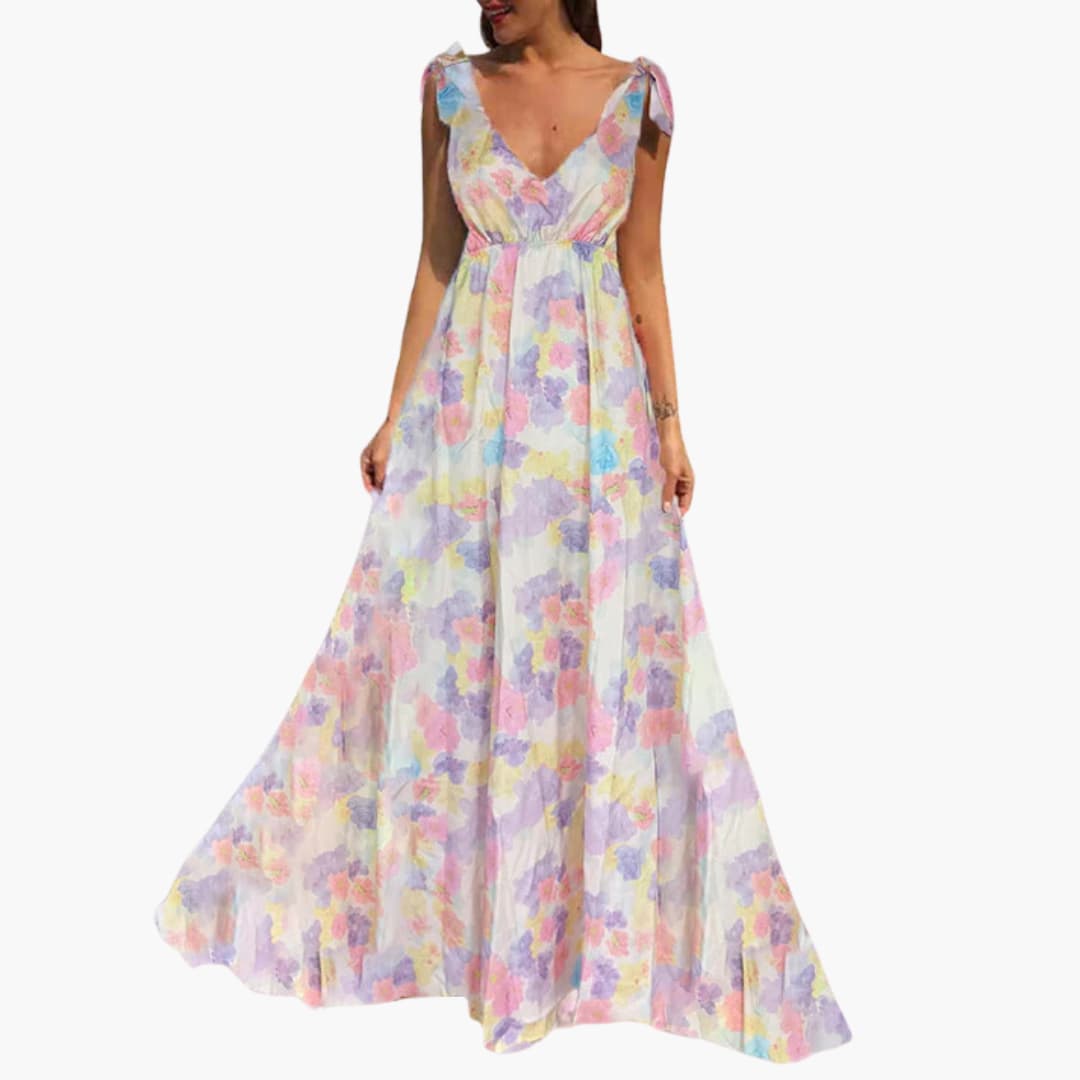 CM | maxi vestido floral sin mangas con espalda abierta