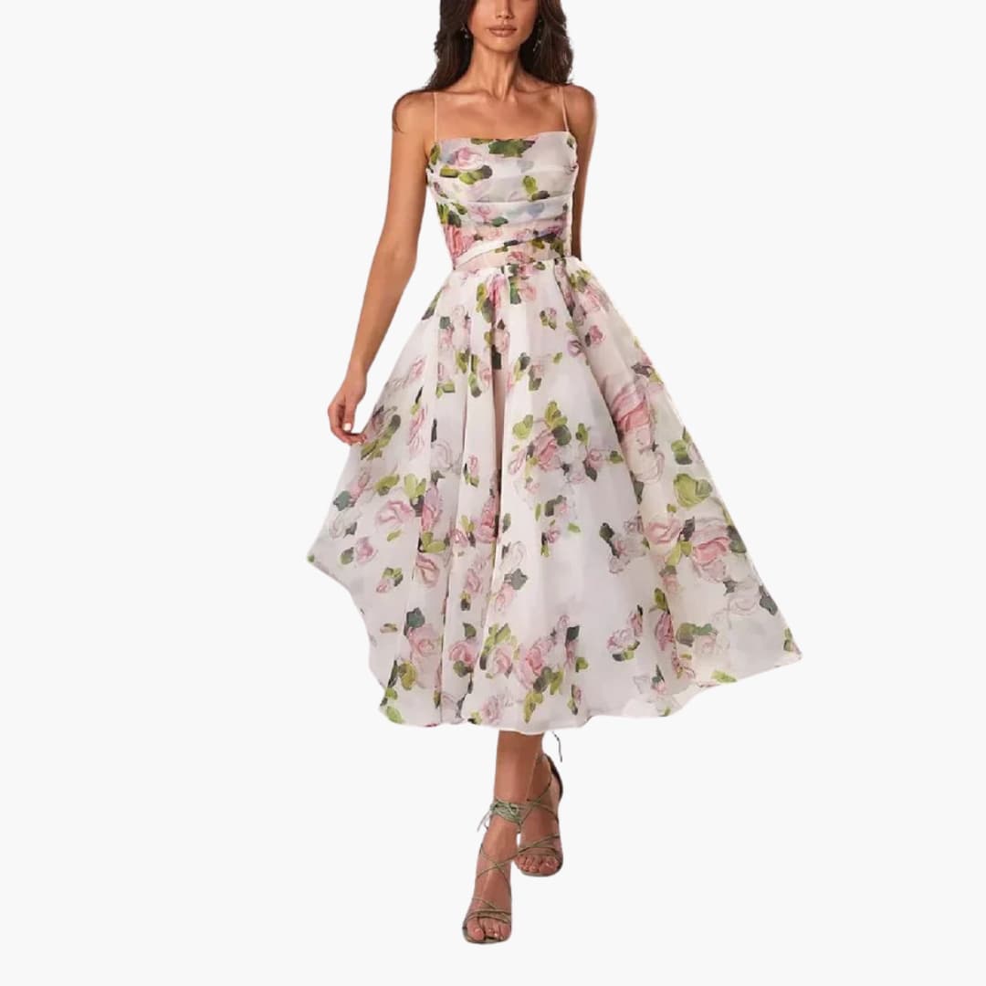 CM | Vestido midi de mujer con estampado floral y tirantes finos