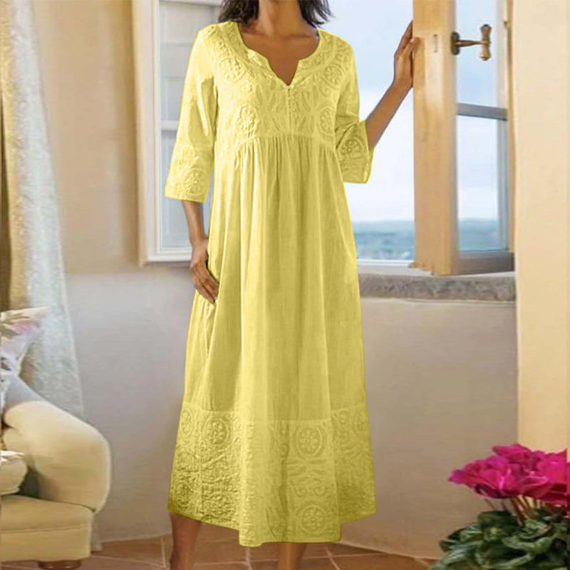 CM | Vestido de encaje monocolor de algodón y lino
