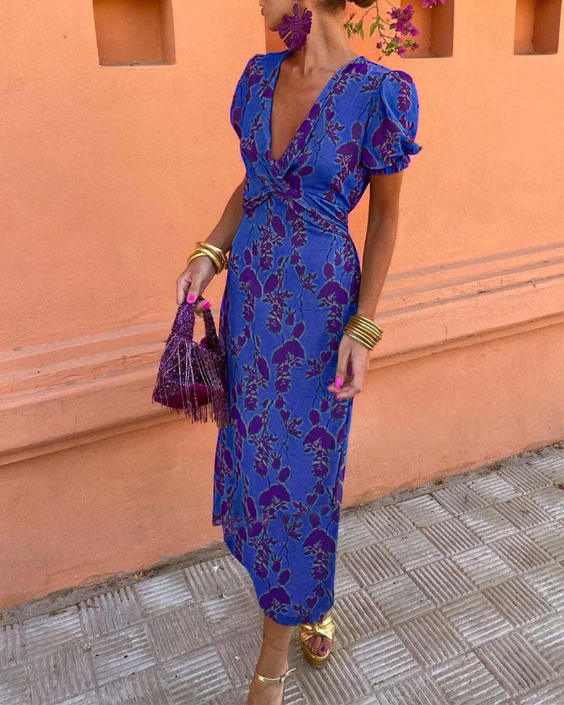 CM | Elegante maxi vestido con mangas abullonadas para mujer