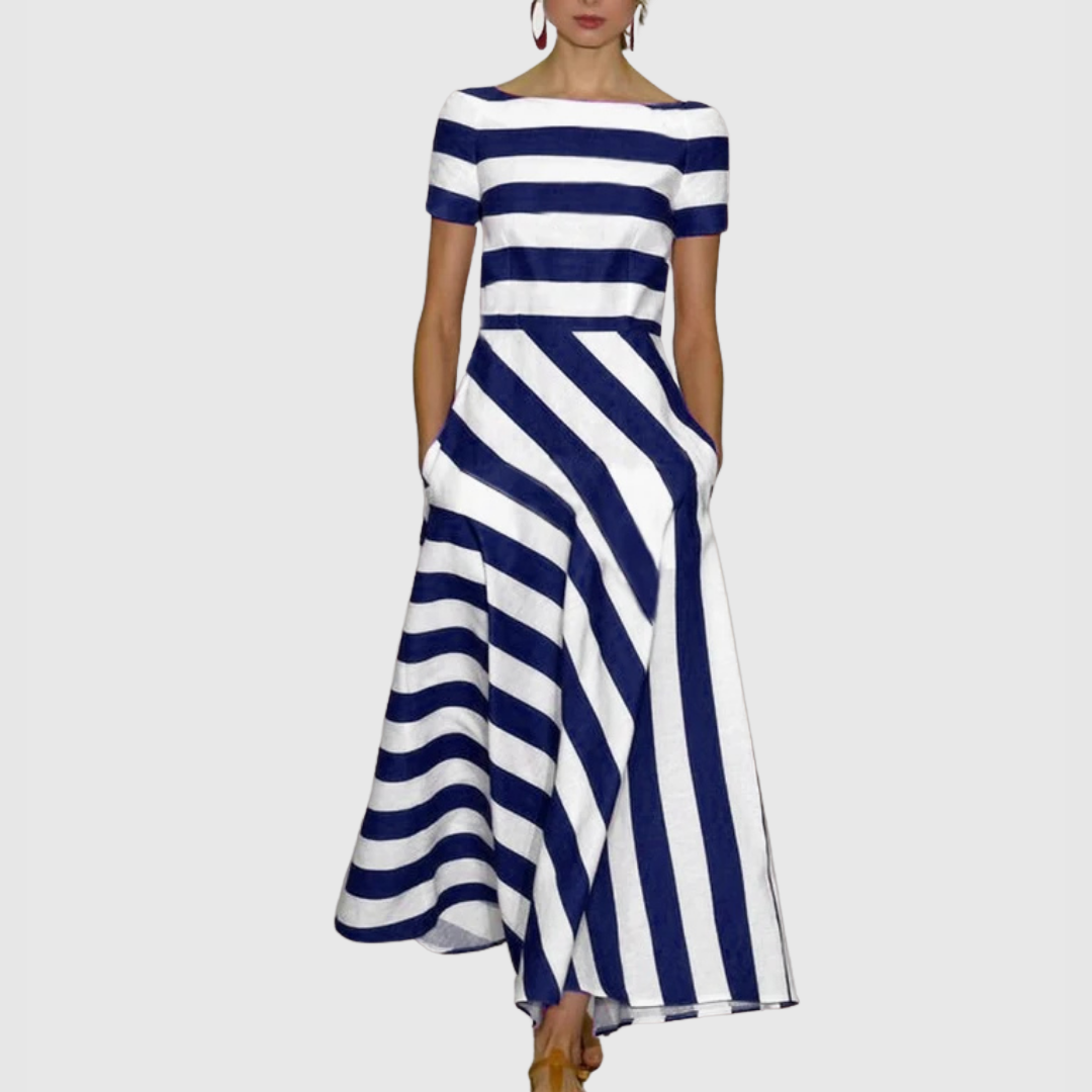 CM | Maxi vestido de manga corta con rayas