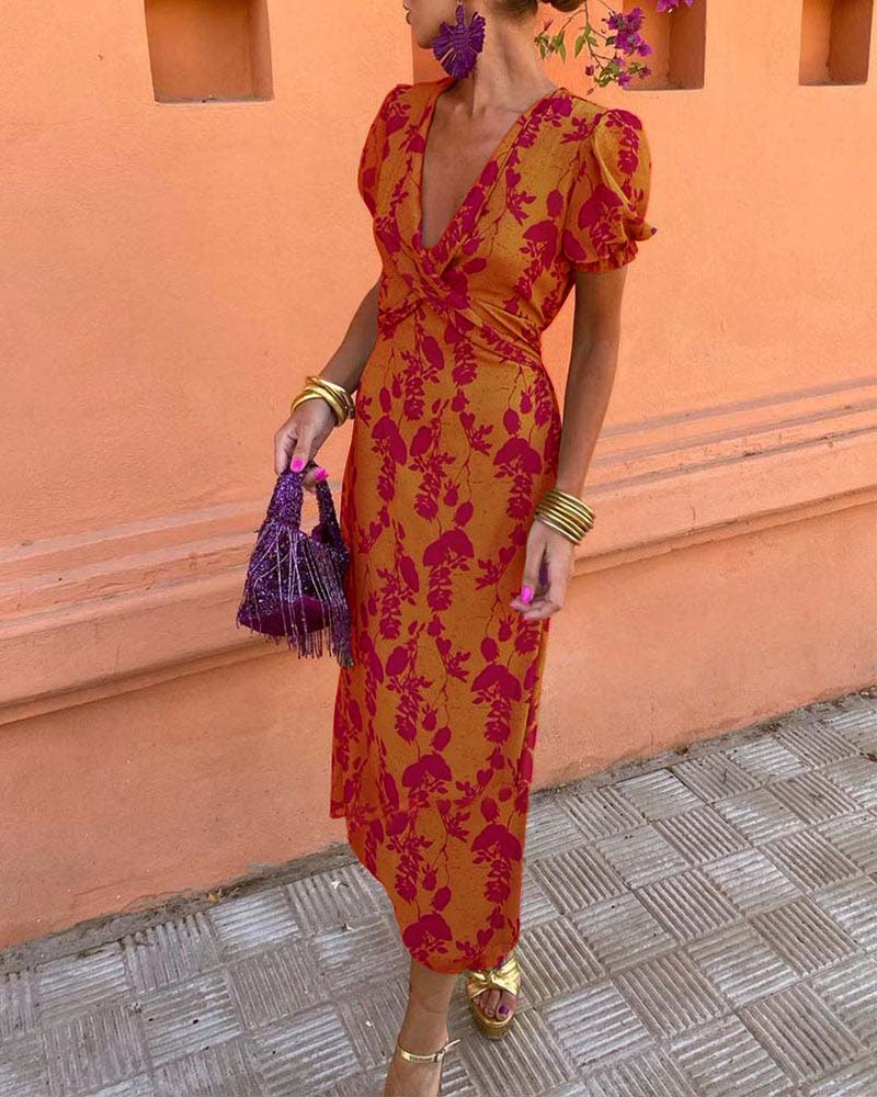 CM | Elegante maxi vestido con mangas abullonadas para mujer