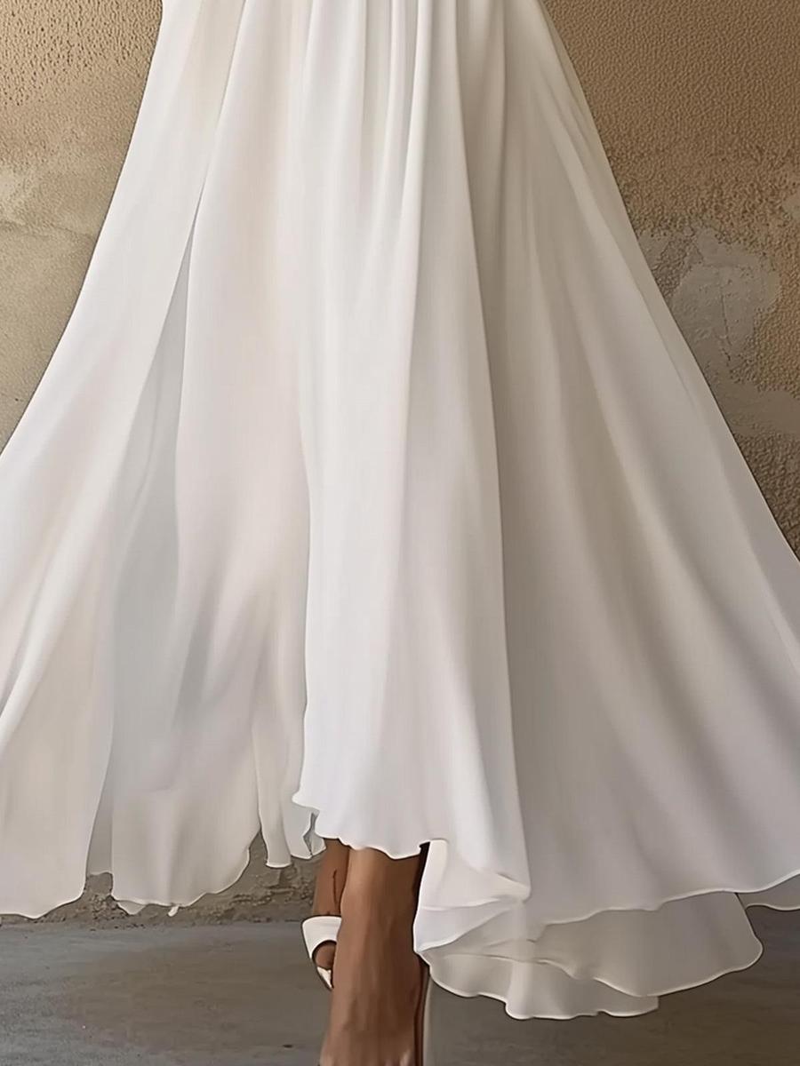 CM | Vintage Sencillo maxi vestido blanco con escote en V