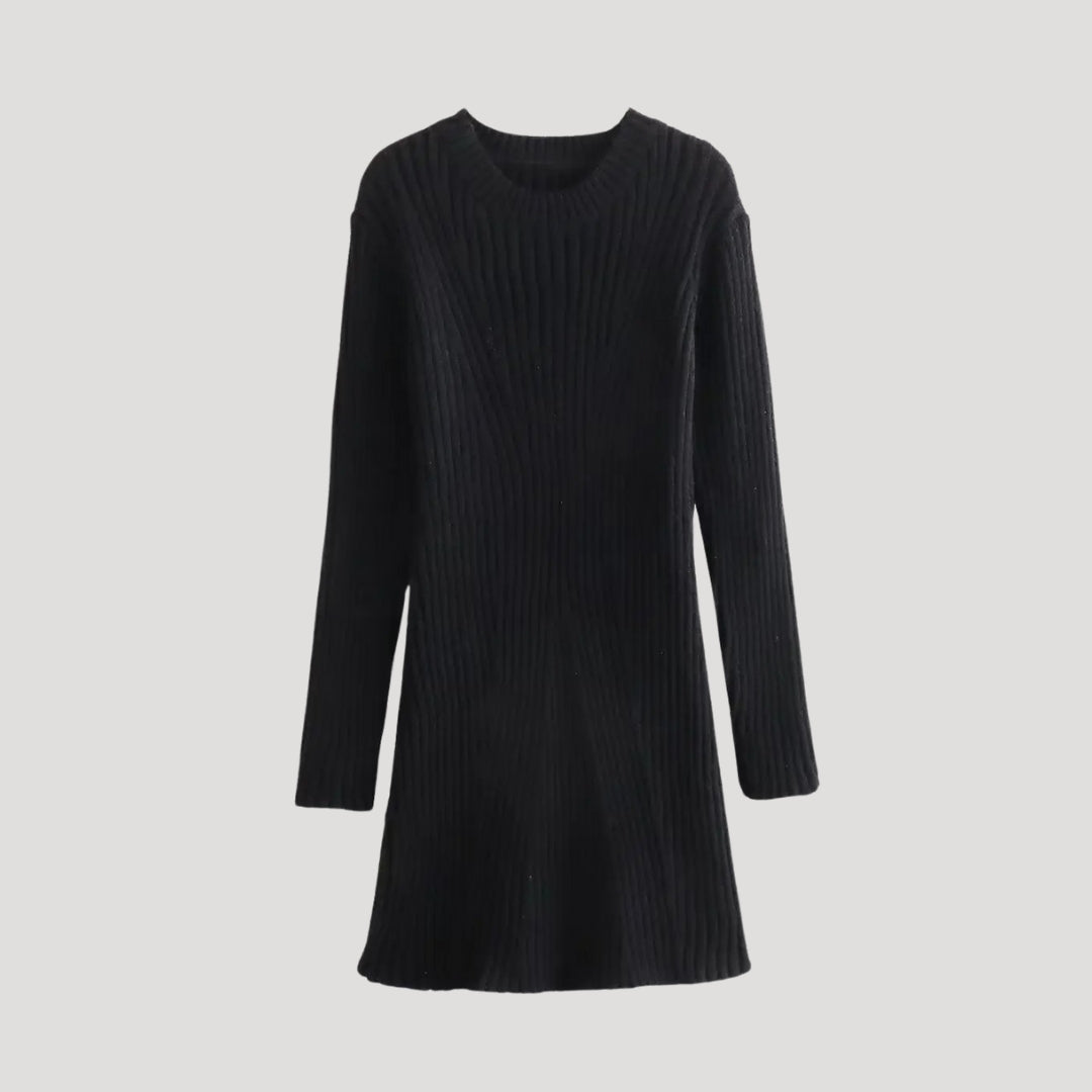 CM | Minivestido de punto de canalé de manga larga para mujer