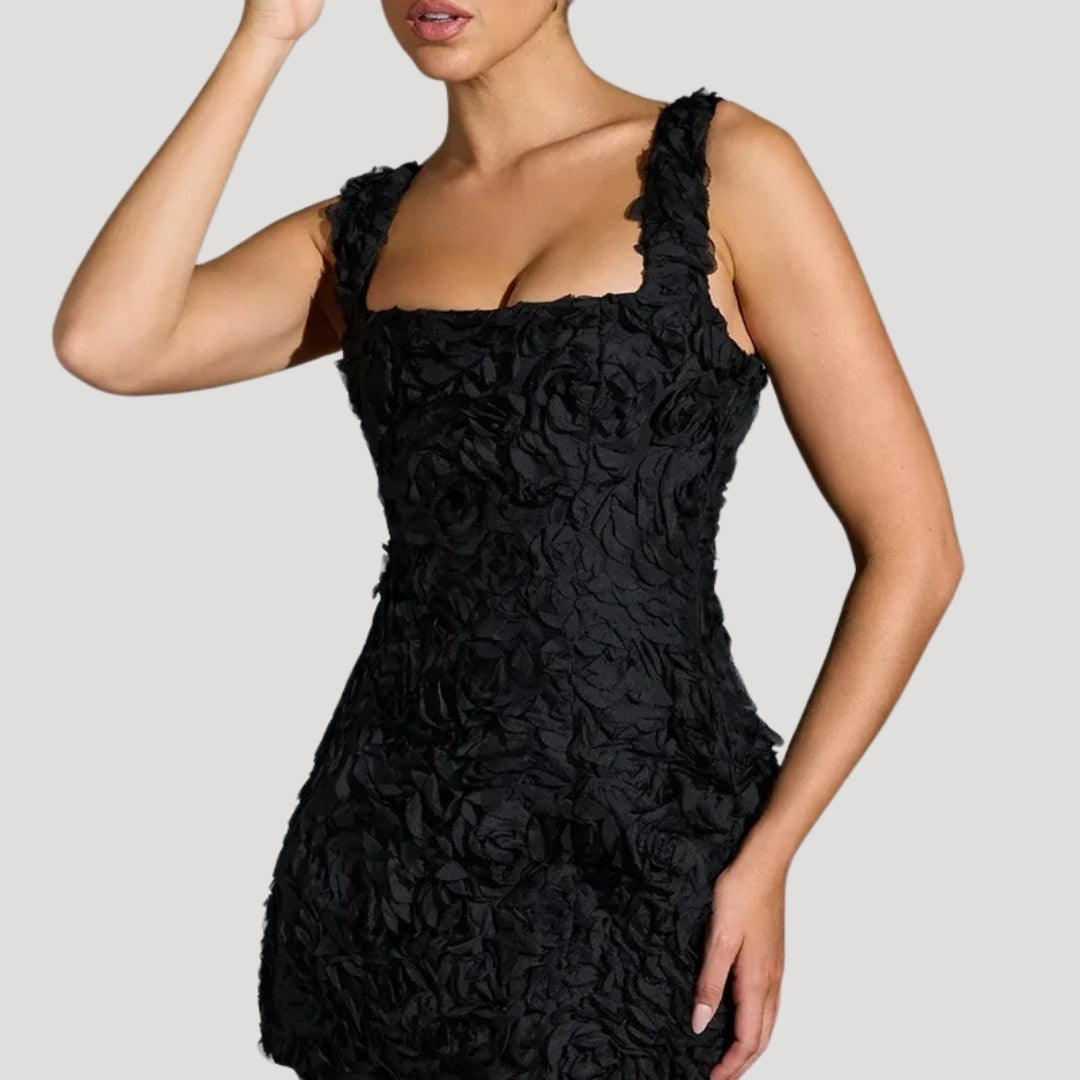 CM | Mini vestido floral de mujer cuello cuadrado espalda corsé