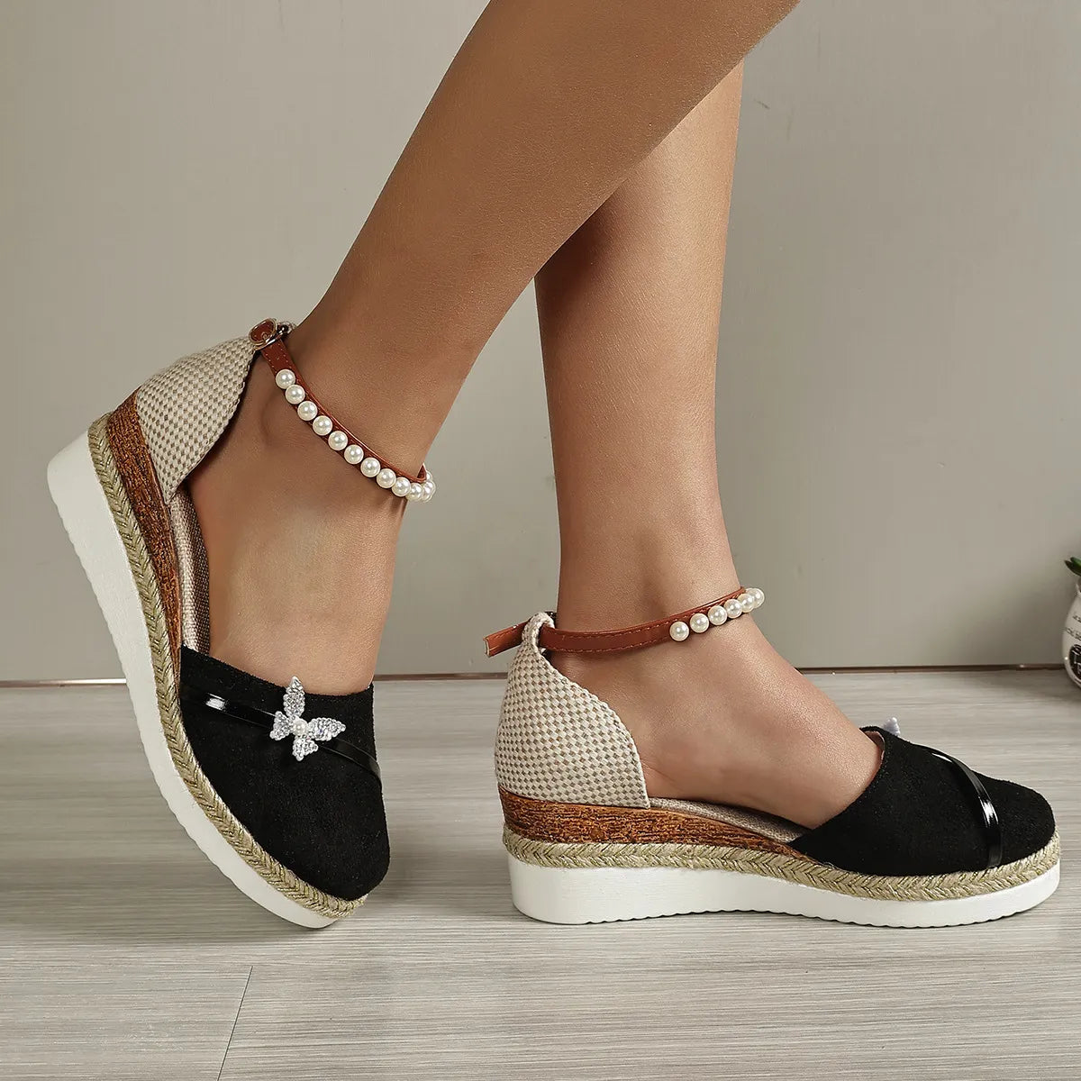 CM | Sandalias de cuña con lazo para mujer