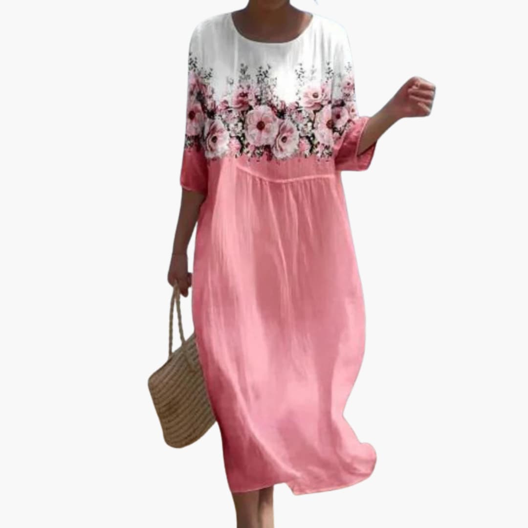CM | Vestido midi floral de mujer con mangas 3/4 para el verano