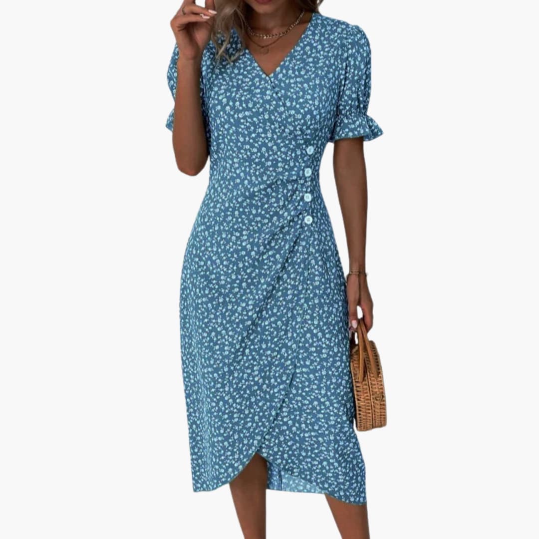 CM | Vestido largo de mujer con estampado floral y cintura recortada