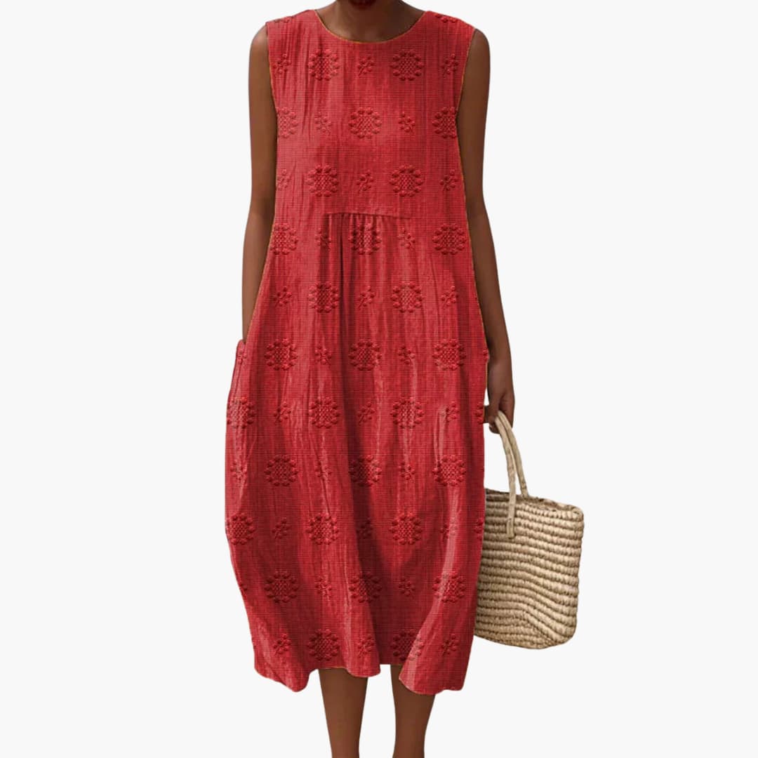 CM | Vestido midi de verano sin mangas para mujer con bolsillos laterales