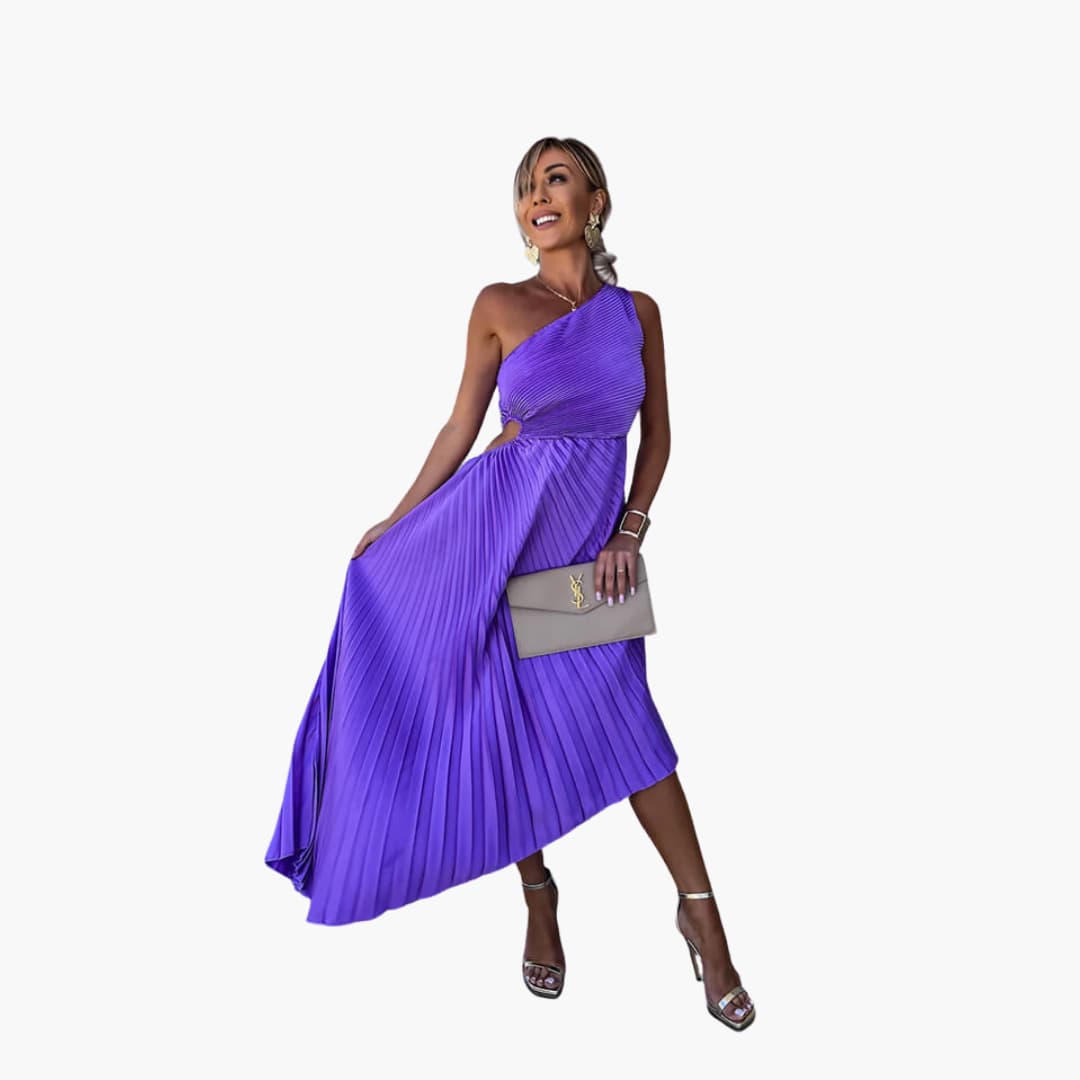 CM | Vestido midi de mujer con un hombro y dobladillo asimétrico