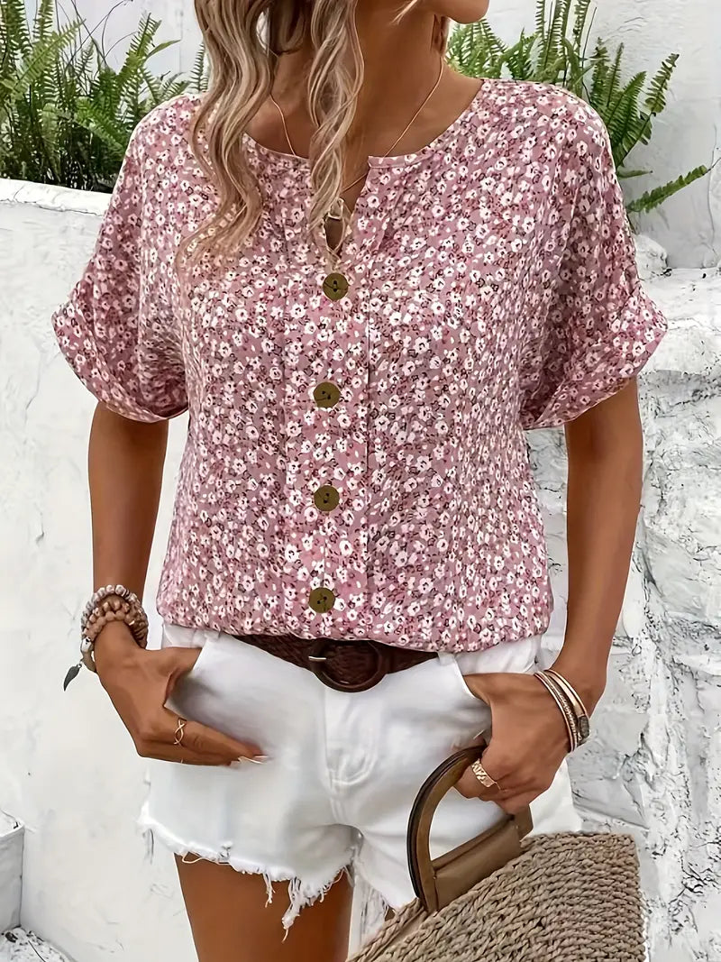 CM | Blusa con estampado floral y cuello con muesca