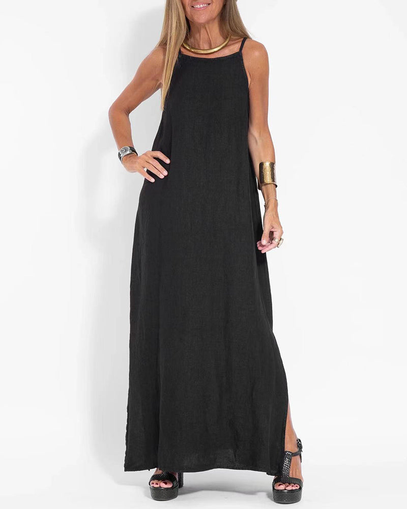 CM | Vestido casual espagueti sin mangas con abertura lateral maxi vestido