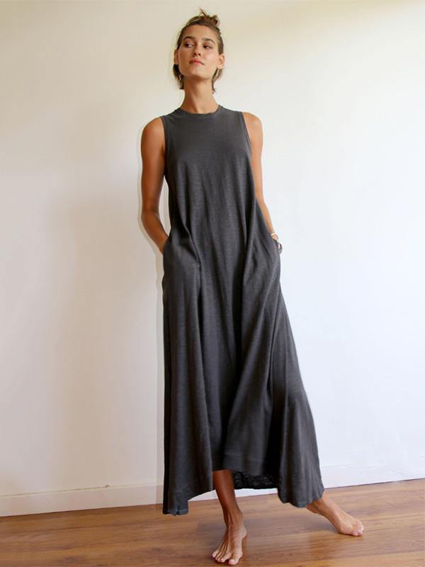 CM | Vestido largo sencillo sin mangas y escote redondo