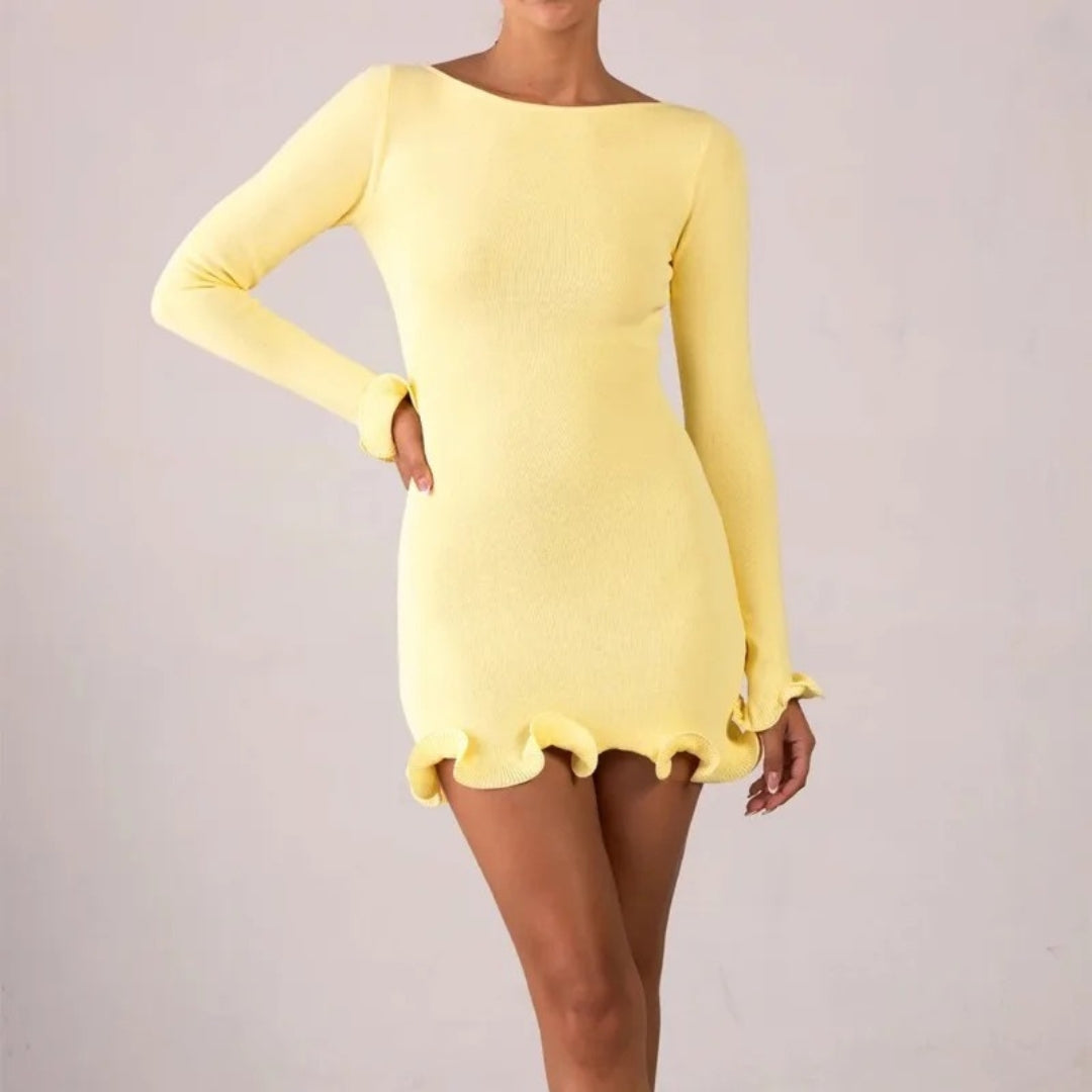 CM | Minivestido de manga larga con volante para mujer