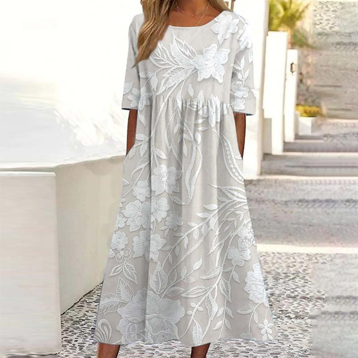 CM | Vestido largo floral atemporal con mangas 3/4
