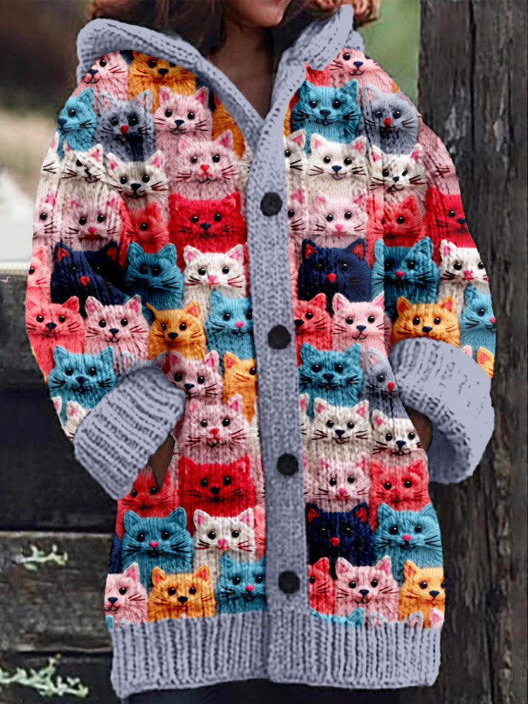 CM | Abrigo de punto con tapeta de botones y alegre estampado de gatos