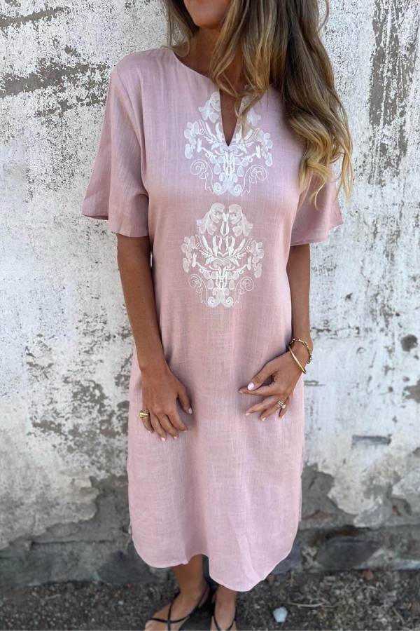 CM | Vestido midi de lino con estampado bohemio