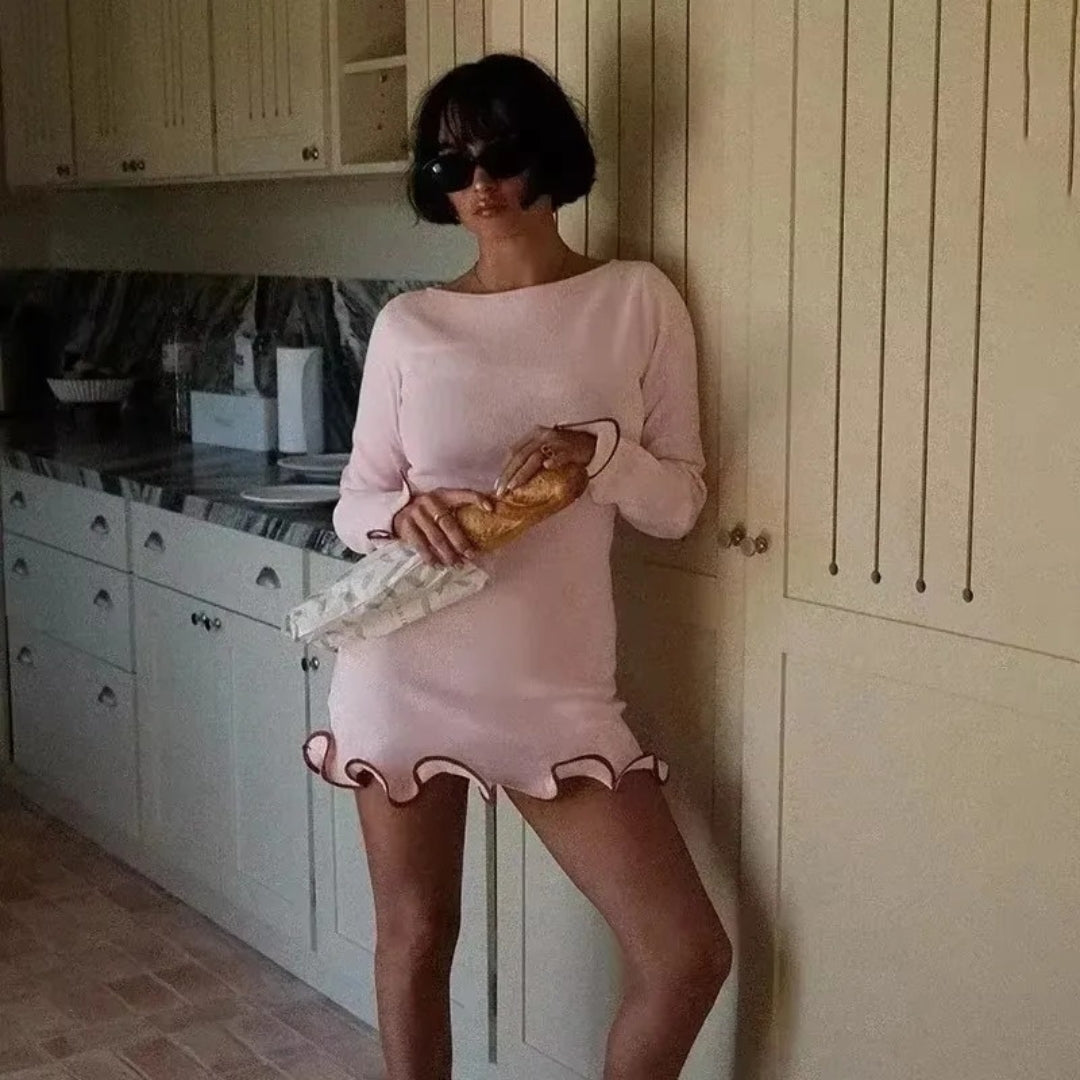 CM | Minivestido de manga larga con volante para mujer