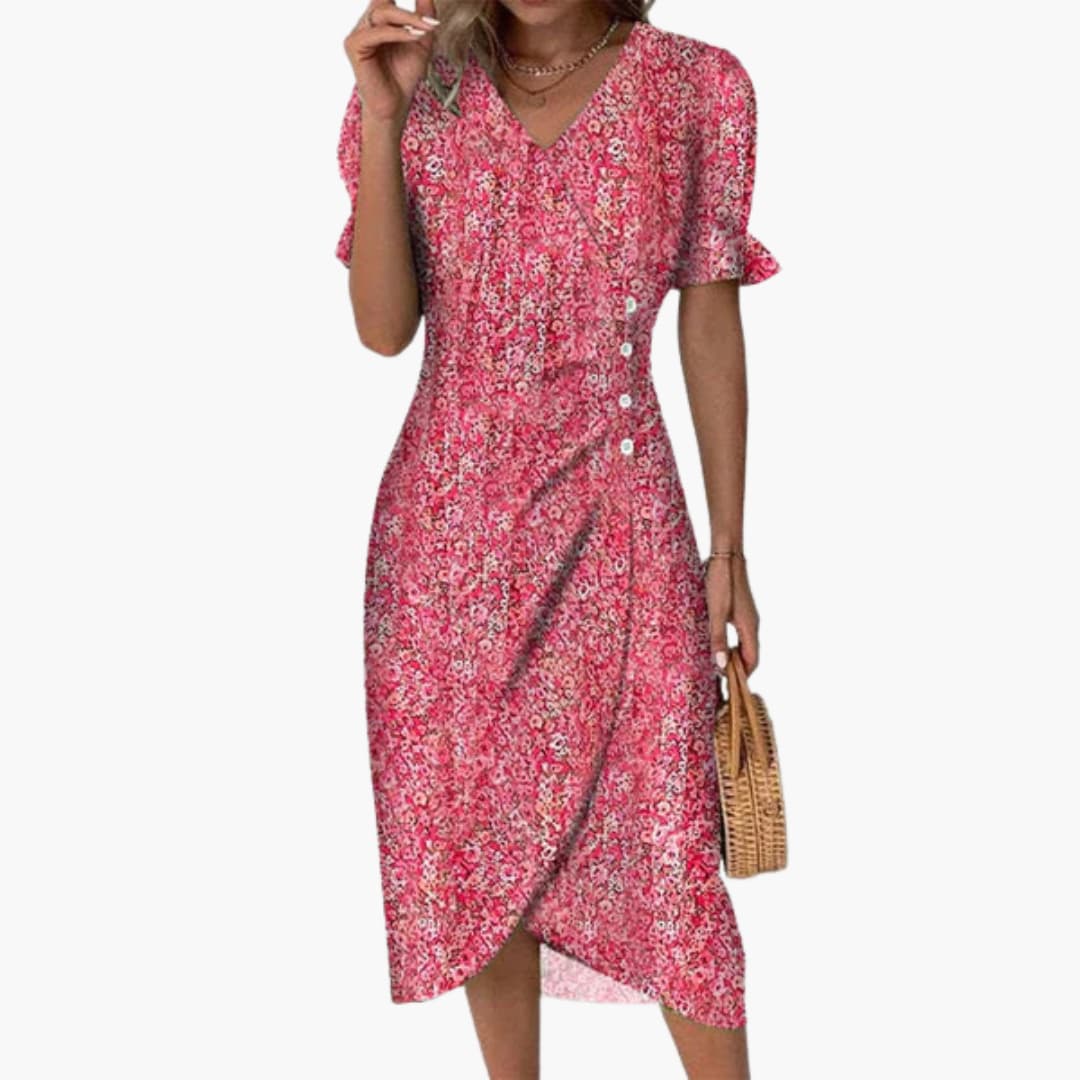 CM | Vestido largo de mujer con estampado floral y cintura recortada