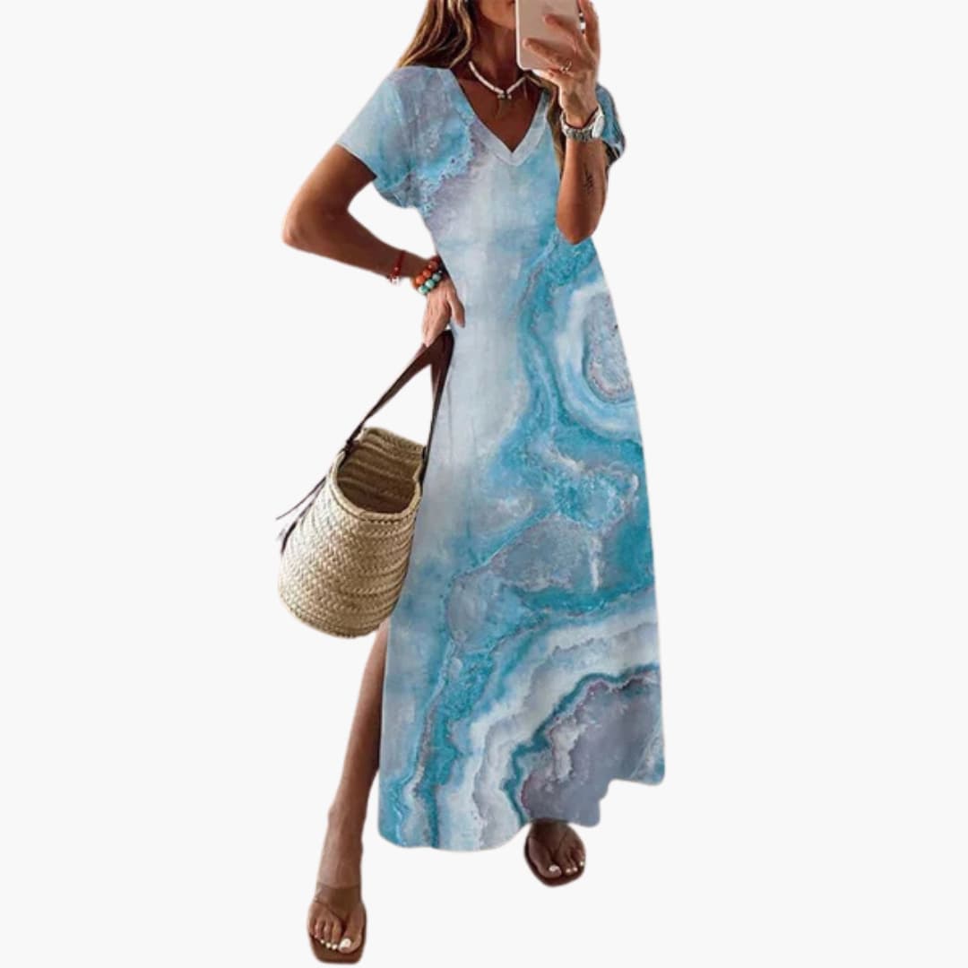CM | maxi vestido floral de mujer con escote en V y abertura lateral
