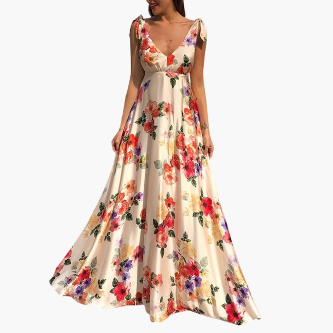 CM | maxi vestido floral sin mangas con espalda abierta