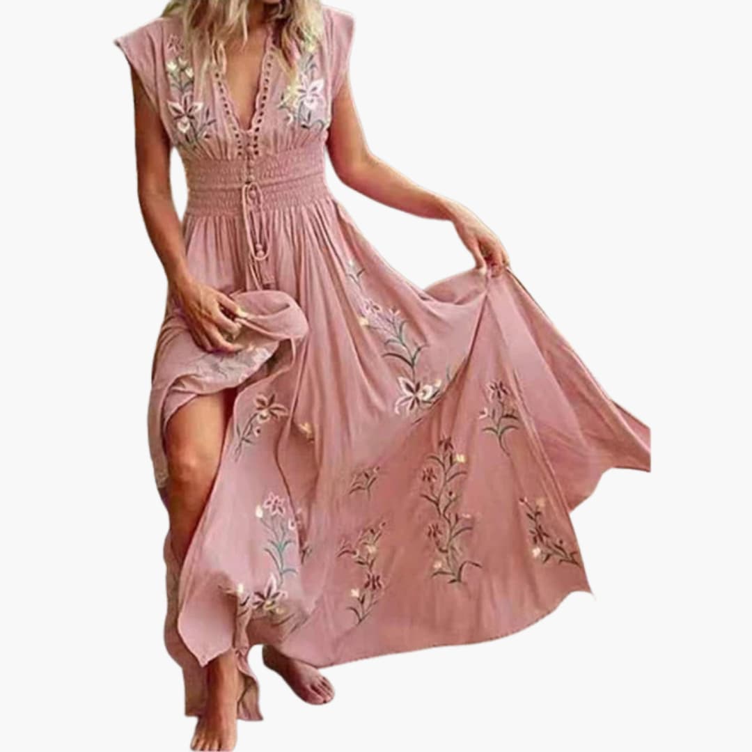CM | maxi vestido de verano sin mangas para mujer con bordado floral