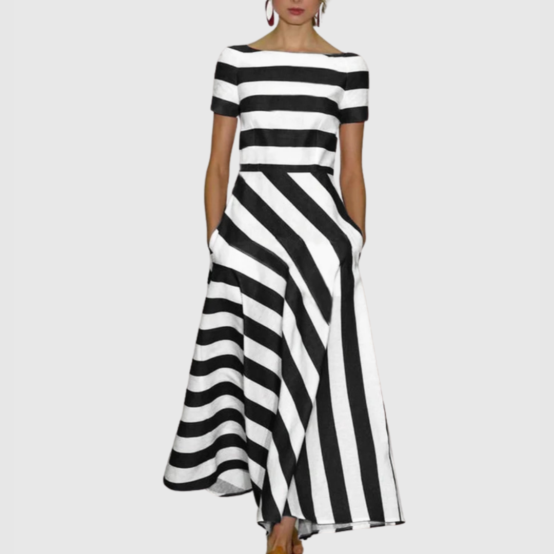 CM | Maxi vestido de manga corta con rayas