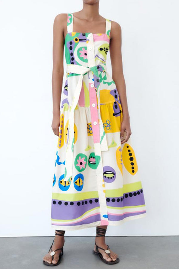 CM | Vestido maxi abotonado con tirantes anchos