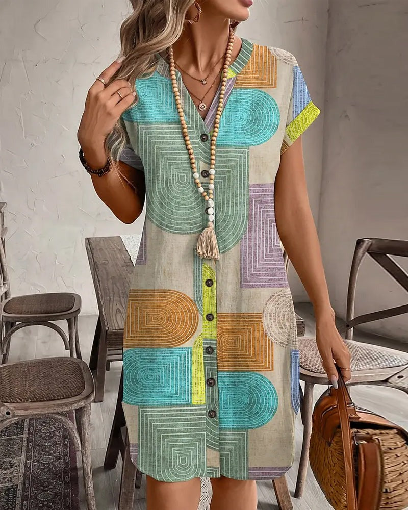 CM | Moderno mini vestido de manga corta con bloque de color