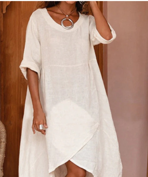 CM | Mujeres Maxi Vestido Cuello Bolsa Verano Suelto Casual Baggy Robe Mujer Retro Vestidos Largos
