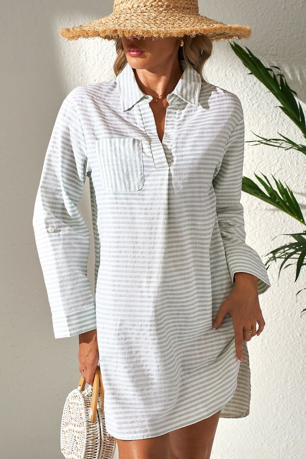 CM | Mini Vestido Camisa Manga Larga Cuello Johnny Rayas